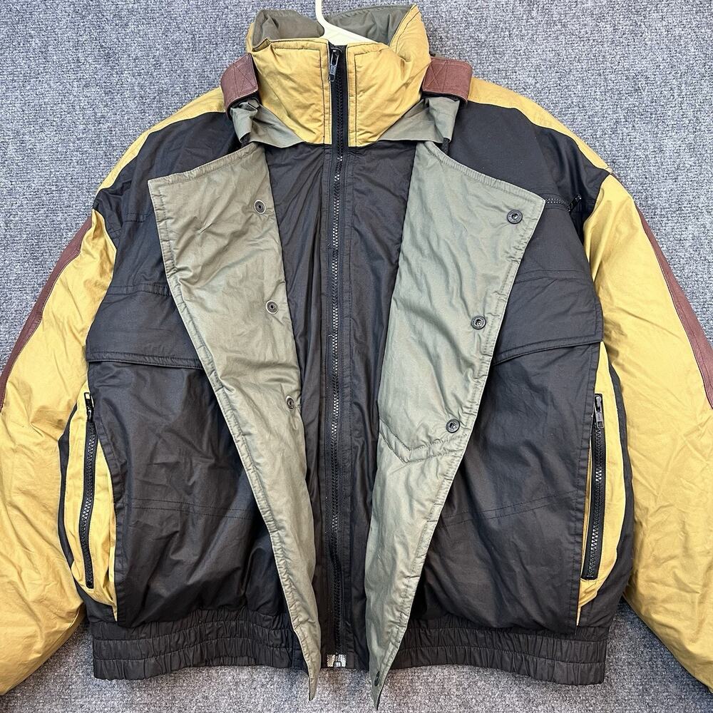 Club Trans-Atlantique Down Jacket L Black Yellow 80/20 Feather Leather Trim - Picture 3 of 16